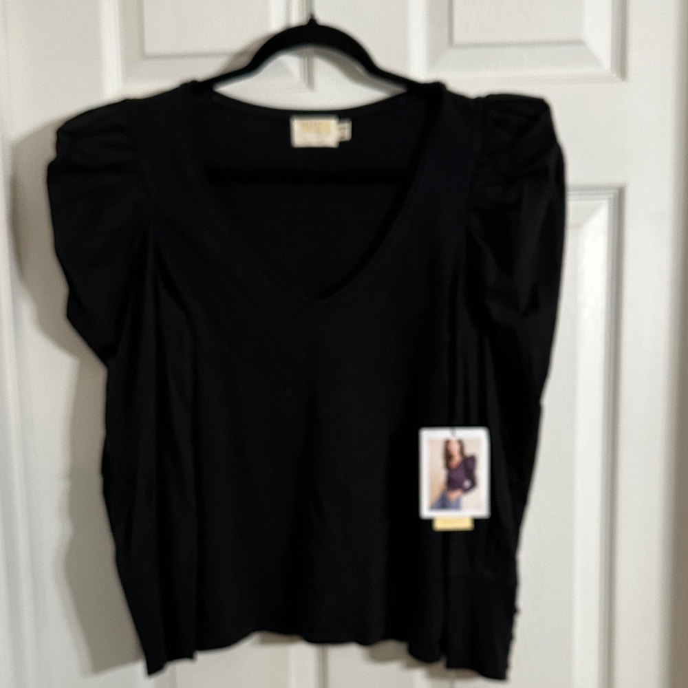 Trendy Nation LTD Black Puff Long Sleeve Blouse Shirt Size Small